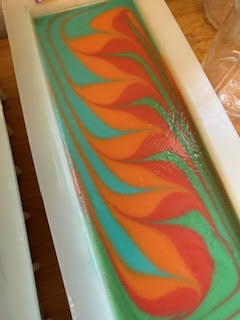 Blue, Orange, Red, and Green Swirl Soap Bar