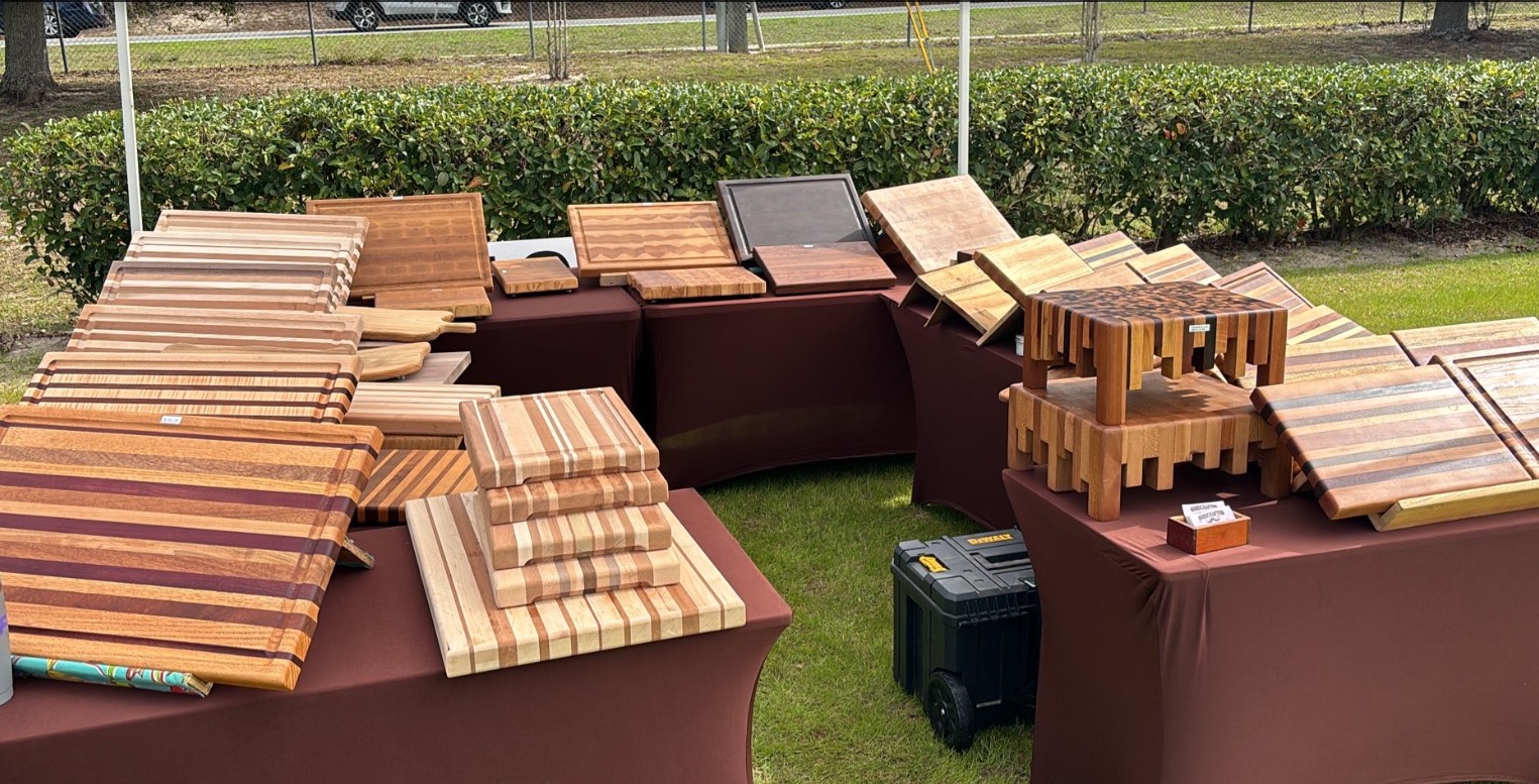 Handcrafted cutting board booth display