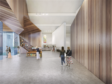 Rendering of visitors visiting and walking around an exhibit